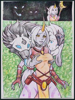 ambush anthro breast_grab breasts female female/female from_behind_position group hand_on_breast horn male male/female mask mask_off seductive sex smile tongue tongue_out trio ritsuxz league_of_legends riot_games tencent kindred_(lol) lamb_(lol) soraka wolf_(lol) bovid canid canine canis caprine horned_humanoid humanoid mammal sheep wolf 3:4