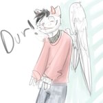 anthro biped feathered_wings feathers horn male simple_background solo standing wings nitrogen durr domestic_cat felid feline felis mammal 1:1 colored_sketch digital_media_(artwork) guide_lines portrait sketch three-quarter_portrait