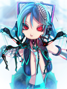 accessory blue_eyelashes blue_hair blue_necktie bottomwear claws clothed clothing cosplay duo electronics eyelashes glowing glowing_eyes hair headphones high-angle_view looking_at_viewer machine necktie not_furry_focus open_clothing open_shirt open_topwear pleated_skirt red_eyes shirt skirt teeth topwear twintails_(hairstyle) deino_(artist) deino_(modeler) vocaloid calne_ca hatsune_miku nato-kun arthropod crustacean humanoid isopod malacostracan robot robot_humanoid 2020 3:4 3d_(artwork) autodesk_3ds_max_(artwork) blue_theme digital_media_(artwork) hi_res