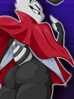 antennae_(anatomy) anthro arthropod_abdomen big_butt black_bodysuit black_clothing black_skinsuit black_stripes bodysuit butt butt_focus cape clothing cosplay crossover_cosplay eyebrows eyelashes female insect_wings looking_at_viewer looking_back looking_back_at_viewer outline presenting presenting_hindquarters red_cape red_clothing simple_background skinsuit smile solo standing stinger stripes thick_eyebrows thick_eyelashes tight_clothing white_body white_eyes white_outline wings painting_nyxie hollow_knight_(franchise) team_cherry hornet_(hollow_knight) nyxie_(painting_nyxie) arthropod bee hymenopteran insect 3:4 absurd_res crossover digital_drawing_(artwork) digital_media_(artwork) hi_res