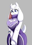 anthro big_breasts breasts clothed clothing female fur horn mature_anthro mature_female pressing_breasts_together simple_background solo white_body white_fur wide_hipped_female wide_hips zeroviks undertale undertale_(series) toriel boss_monster_(undertale) bovid caprine goat mammal monster digital_media_(artwork) hi_res signature