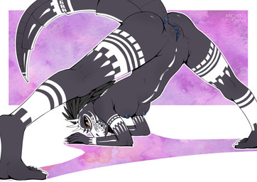 anthro anus ass_up blue_anus blue_nipples blue_vulva bodypaint breasts dark_body face_paint feather_hair feathers female genitals jack-o'_pose looking_at_viewer nipples pose presenting presenting_anus presenting_vulva pseudo_hair simple_background solo spread_legs spreading vulva michikochan microsoft the_elder_scrolls the_elder_scrolls_online situth_(varlastreak) argonian scalie absurd_res hi_res unavailable_at_source