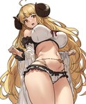 big_breasts blonde_hair bow_panties bow_underwear breasts brown_eyes camel_toe clothing female hair horn huge_breasts long_hair navel not_furry panties ruffled_panties solo underwear white_clothing white_panties white_underwear houtengeki cygames granblue_fantasy anila_(granblue) draph horned_humanoid humanoid mammal hi_res