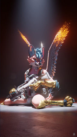 anthro antlers armor bag bulge bulletproof_vest camo clothing collar devious_grin fire gauntlets gloves gun handwear horn inside kneeling male panties ranged_weapon rifle solo underwear weapon wings sanythefox sany_van_fox lagomorph mammal wolpertinger 3d_(artwork) 9:16 absurd_res digital_media_(artwork) hi_res