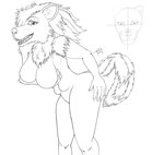 4_breasts anthro breasts chest_tuft female fluffy fluffy_chest fluffy_hair hair multi_breast neck_tuft practice solo tuft theregretter canid canine canis mammal wolf monochrome sketch