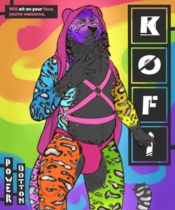 anthro black_body black_fur blue_eyes bulge claws clothed clothing fur harness jockstrap looking_at_viewer male markings nipples power_bottom simple_background smile solo sparklefur spots spotted_body spotted_fur standing underwear icecreamdraws kofi_(kofithechee) cheetah felid feline king_cheetah mammal 5:6 absurd_res digital_media_(artwork) hi_res