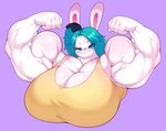 biceps big_breasts breasts bulumble-bee clothing emmy_(bulumble-bee) female flexing huge_breasts hyper hyper_breasts lagomorph leporid looking_at_viewer mammal muscular muscular_arms muscular_female pink_background rabbit simple_background solo workout_clothes workout_clothing