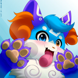 anthro blue_eyes chest_tuft head_tuft inner_ear_fluff male orange_eyes paws slim solo tuft delwyn laila_zephyrine uxoo 1:1 absurd_res hi_res