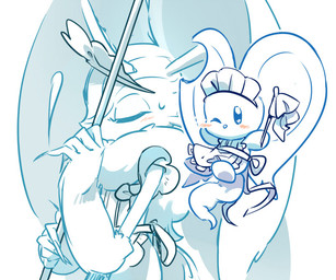 ambiguous_gender anthro antlers big_ears biped bipedal_feral blue_eyes blush blush_lines bodily_fluids chest_tuft cleaning_tool clothed clothing digitigrade duo embarrassed eyes_closed feather_duster feral fingernails fluffy fluffy_tail head_wings horn huge_wings looking_at_viewer maid_headdress maid_uniform mouthless nails neck_tuft notched_ear one_eye_closed semi-anthro simple_background size_difference sweat sweatdrop tail tuft uniform unusual_wing_placement white_background wings wink winking_at_viewer 0olqplo0 kirby_(series) kirby_and_the_forgotten_land nintendo elfilin fecto_elfilis alien chinchillid mammal rodent starling_(kirby) digital_drawing_(artwork) digital_media_(artwork) monochrome male_(lore)