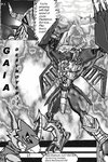 anthro armor bandai_namco battle_helmet black_and_white black_body blackwargreymon claws clothed clothing comic comic_panel dialogue digimon digimon_(species) dragon duo energy_ball english_text evil_grin fight fighting_pose flamedramon grin hair headgear helmet horn horned_helmet humanoid machine male male/male melee_weapon monochrome muscular muscular_male mythological_creature mythological_scalie mythology pose power_armor scalie screaming simple_background size_difference smile smug_face smug_grin speech_bubble text weapon wings