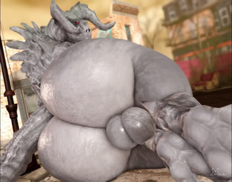 2_horns anal anal_penetration anthro anthro_penetrated anus backsack balls big_butt bodily_fluids butt cum cum_fart cum_in_ass cum_inside duo genital_fluids genitals horn human_on_anthro human_penetrating human_penetrating_anthro interspecies jiggle_physics kneeling looking_back male male/male male_penetrated male_penetrating male_penetrating_male outside penetration penile penile_penetration penis_in_ass puffy_anus rear_view red_eyes sex shaking_butt tail thick_thighs white_body willie_piv fallout microsoft goris_(fallout) deathclaw human mammal scalie 2026 3d_(artwork) 3d_animation animated digital_media_(artwork) english_description high_framerate long_playtime no_sound video