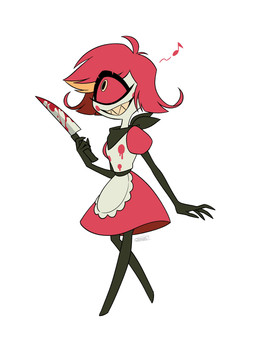 blood blood_on_knife bodily_fluids clothed clothing dress female knife musical_note musical_symbol not_furry sharp_teeth solo symbol teeth enaic31 hazbin_hotel hellaverse niffty_(hazbin_hotel) cyclops demon demon_humanoid humanoid absurd_res hi_res