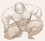 anthro big_muscles big_pecs bottomwear clothing crouching feet hair huge_muscles huge_pecs kneeling looking_at_viewer male muscular muscular_anthro muscular_male navel one_eye_closed pants pecs shirt snout solo tank_top tight_clothing topwear underwear wrestling doooo2424 canid canine canis mammal wolf greyscale hi_res monochrome sketch