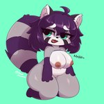 anthro big_breasts breasts female fur green_eyes grey_body grey_fur nipples short_stack solo tail wide_hips thedeirdre96 safira_moonrune ailurid mammal red_panda hi_res