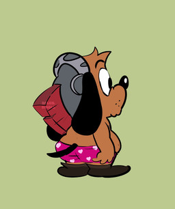 anthro armor belly boxers_(clothing) brown_body brown_fur butt clothing fur headgear helmet male overweight shortstack solo underwear soleildiddle puppy_guard russell_(puppy_guard) canid canine canis domestic_dog mammal hi_res