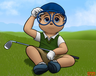 4_fingers anthro blue_clothing blue_eyes blue_hat blue_headwear bottomwear brown_bottomwear brown_clothing brown_shorts clothing eyewear fingers flat_cap footwear glasses gloves golf_club grass green_clothing green_sweater green_topwear hand_on_hat handwear hat headgear headwear hill legwear looking_away male mountain on_grass on_ground plant shirt shoes shorts sitting sky socks solo spread_legs spreading sweater sweater_vest topwear vest white_clothing white_footwear white_gloves white_handwear white_legwear white_shirt white_socks white_topwear young young_anthro young_male g-cat alvin_and_the_chipmunks alvin_and_the_chipmunks_(1983) simon_seville chipmunk ground_squirrel mammal rodent sciurid hi_res