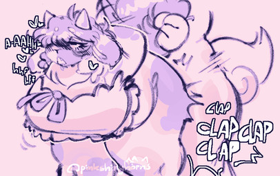 ambiguous_penetration anthro biped bottomless clap_(sound_effect) clothed clothing duo eyewear female fluffy fluffy_tail glasses heart_symbol horn male male/female markings moan overweight overweight_anthro overweight_female penetration sex spots spotted_markings tail topwear topwear_only pinkshinyhorns bovid caprine goat mammal signature