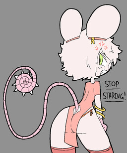 angry anthro blush blush_lines bracelet breasts butt clothed clothing cross-popping_vein dialogue fangs female fur green_eyes grey_background hair jewelry legwear looking_at_viewer panties rear_view simple_background solo spiked_tail spikes spikes_(anatomy) tail teeth text thick_thighs thigh_highs underwear white_body white_fur white_hair wide_hips usagibun1 mythology varis_(usagibun1) dragon hybrid mammal mouse murid murine mythological_creature mythological_scalie rodent scalie 2024 digital_media_(artwork) english_text