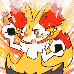 ambiguous_anthro ambiguous_gender anthro biped blush blush_stickers bow_ribbon dipstick_tail food front_view holding_food holding_object looking_at_viewer markings onigiri open_:3 open_mouth open_smile rice shrimp_(food) smile snout solo standing star_sticker tail tail_markings annyui0611 nintendo pokemon braixen canid generation_6_pokemon mammal pokemon_(species) 1:1 2022 digital_drawing_(artwork) digital_media_(artwork) half-length_portrait hi_res japanese_description portrait translated_description