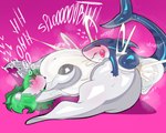 anthro areola balls big_butt bodily_fluids breasts bulge butt cum cum_inflation cum_inside duo excessive_cum excessive_genital_fluids eyes_closed female fucked_silly genital_fluids genitals green_hair grey_areola hair heart_symbol hyper hyper_genitalia inflation looking_pleasured male male/female nipples orgasm orgasm_face pink_background sex simple_background tail thick_thighs tongue white_body white_skin tayronnebr nintendo pokemon jeff_the_land_shark lola_(gardesnorela) gardevoir generation_3_pokemon humanoid land_shark pokemon_(species) 2025 hi_res tagme