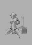 anthro barbell_piercing big_breasts breastmilk breasts female fucking_machine machine nipple_barbell nipple_piercing nipples piercing solo microsoft minecraft mojang xbox_game_studios bovid caprine mammal sheep absurd_res digital_media_(artwork) hi_res monochrome sketch