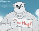 anthro black_nose clothing eyewear fur glasses humanoid_hands kemono male outside overweight overweight_anthro overweight_male shirt solo text topwear white_body white_fur hagom bear mammal polar_bear ursine 2020 hi_res