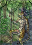 absurd_res animal_genitalia animal_penis anthro aztec balls feathers felid feline_genitalia feline_penis forest foskybleu genitals hi_res jaguar jungle light light_beam male mammal melee_weapon muscular nude pantherine penile_spines penis plant polearm sheath solo spear sunbeam sunlight tree tribal warrior weapon