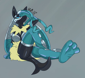 3_fingers 3_toes anthro barefoot big_breasts breasts feet female fingers hair hand_on_face hindpaw long_ears long_hair long_tail looking_at_viewer mouth_closed nude nude_anthro nude_female paws pupils simple_background sitting slit_pupils solo steel tail toes narwhal69 nintendo pokemon generation_9_pokemon mega_evolution mega_lucario_z pokemon_(species) 2025 hi_res signature