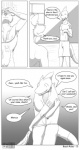 anthro blush canid canine canis comic dialogue domestic_dog duo english_text fish forsen greyscale hi_res male male/male mammal marine monochrome obeke shark tail text