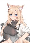 blonde_hair blue_eyes breasts clothed clothing female fingers fluffy fluffy_tail fur glistening glistening_hair hair inner_ear_fluff looking_at_viewer sitting solo tail tuft white_body white_fur inniyik arknights hypergryph studio_montagne whislash_(arknights) animal_humanoid equid equid_humanoid equine equine_humanoid humanoid mammal mammal_humanoid 2021 portrait three-quarter_portrait