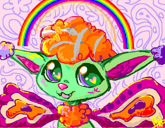 ambiguous_gender blush ear_tuft fangs feral green_body open_mouth open_smile pink_nose pointy_ears rainbow smile solo teeth toony tuft wings 555bunnies hasbro littlest_pet_shop lps_2704 fairy mammal 2023 aliasing digital_drawing_(artwork) digital_media_(artwork) tux_paint_(artwork)