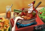 appliance cooking cooking_with_furs cookware fire food kitchen_utensils open_mouth relaxing sharp_teeth solo stove stove_burner tail tail_tuft teeth tools tuft likeablemouse sergal absurd_res hi_res