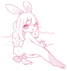 4_fingers accessory anthro anus biped blush bow_ribbon braided_hair eyebrow_through_hair eyebrows eyelashes female fingers genitals hair hair_accessory hair_bow hair_ribbon heart_eyes heart_symbol long_ears long_eyelashes long_hair looking_at_viewer looking_back lying nude nude_anthro nude_female on_side open_mouth open_smile paws pink_anus pink_blush pink_bow pink_inner_ear pink_vulva pose rear_view ribbons rosy_cheeks scut_tail short_tail smile solo tail translucent translucent_hair vulva white_ears white_hair white_legs white_tail young young_anthro young_female pinksaturn lagomorph leporid mammal rabbit digital_drawing_(artwork) digital_media_(artwork) monochrome pink_theme pinup
