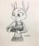 4_fingers anthro big_eyes bulletproof_vest clothing dressing female fingers fur long_ears shirt solo topwear velcro vest soranoiro_(artist) disney zootopia judy_hopps lagomorph leporid mammal rabbit 2017 graphite_(artwork) greyscale hi_res monochrome traditional_media_(artwork)