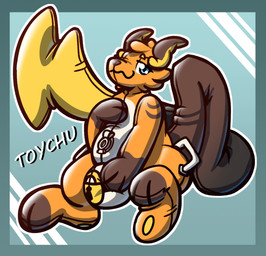 air_valve air_valve_navel ambiguous_gender chastity_bulge chastity_device handles_on_hips handles_on_thighs inflatable lock_bulge lock_symbol looking_at_viewer nozzle_on_belly null_bulge solo wearing_chastity_device entom nintendo pokemon toychu_(character) animate_inanimate generation_1_pokemon living_inflatable living_pool_toy pokemon_(species) raichu hi_res
