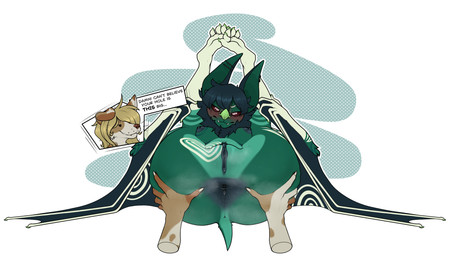 angry anthro anus anus_focus areola asymmetrical_ears bangs bat_nose bat_wings big_anus blonde_hair blush breasts butt butt_grab circle_(marking) claws cutout dialogue dialogue_box duo embarrassed eyebrows fangs feet female flexible fluffy gaping gaping_anus genitals green_anus green_areola green_body green_hair green_vulva grope hair hand_on_butt hand_on_leg hand_wings legs_up male markings membrane_(anatomy) membranous_wings multiple_piercings musk musky_anus musky_butt neck_tuft piercing presenting presenting_anus presenting_hindquarters pretzel_position pupils red_sclera ring_(marking) simple_background slight_gape small_breasts small_tail soles speech_bubble spots spotted_markings spread_anus spreading tail teeth thick_thighs tuft vulva white_eyebrows white_feet white_pupils wide_hips wings psaik4 bedlam_(zear) blythe_(zear) australian_cattle_dog bat canid canine canis cattledog domestic_dog herding_dog leaf-nosed_bat mammal microbat pastoral_dog yangochiropteran absurd_res hi_res