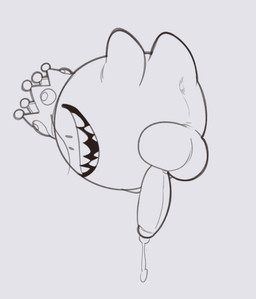 anus balls bodily_fluids butt crown erection eyebrows genital_fluids genitals headgear looking_at_viewer male nude penis precum presenting raised_eyebrow simple_background solo teeth submarine_screw luigi's_mansion mario_bros nintendo king_boo boo_(mario) ghost spirit monochrome
