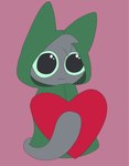 :3 cloak clothed clothing green_cloak green_clothing green_sclera grey_body heart_symbol holidays looking_at_viewer male silly solo tail toony gooblie_2 valentine's_day isaac_(gooblie_ii) domestic_cat felid feline felis mammal object absurd_res hi_res