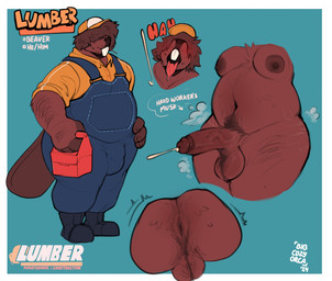 anthro anus areola backsack balls belly biped bodily_fluids body_hair brown_body brown_fur buckteeth bulge butt clothed clothing collared_shirt cum cumshot detailed_bulge ejaculation erection fur genital_fluids genitals glans hair hair_over_eyes hairy_balls humanoid_genitalia humanoid_penis male male_anthro moobs navel nipples nude orgasm overalls overweight overweight_anthro overweight_male penis plantigrade pubes rear_view shirt solo teeth text toolbox topwear vein veiny_penis bigcozyorca lumber_(bigcozyorca) beaver mammal rodent english_text hi_res model_sheet
