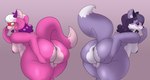 anthro blush butt butt_focus duo female female/female fur nude pink_body pink_fur pose presenting presenting_hindquarters simple_background tail hydrareality super_lesbian_animal_rpg harmony_(slarpg) melody_amaranth canid canine fox mammal 2025 digital_media_(artwork) hi_res trans_(lore) trans_woman_(lore)