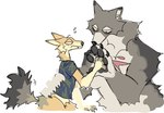 anthro comparing_hands duo female fur grey_body grey_fur hand_on_hand hand_size_difference male size_difference yellow_body yellow_fur guncht rue_(guncht) canid canine canis coyote mammal wolf