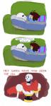 animated_skeleton bone clothed clothing comic dialogue english_text frisk_(undertale) furniture hair hi_res human humanoid male mammal not_furry papyrus_(undertale) sans_(undertale) skeleton sofa tc-96 text tongue undead undertale undertale_(series)