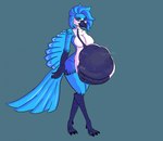 abdominal_bulge anthro beak belly big_belly big_breasts blue_body blue_eyes blue_hair breasts bulge digestion feathers female guts hair internal intestines nude organs rumbling_stomach solo tail thick_thighs vore x-ray_view a.u.tumn avian bird digital_media_(artwork) krita_(artwork)