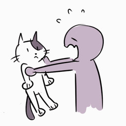 ambiguous_gender biped black_eyes black_nose duo eyes_closed feral grey_body holding_another looking_at_another mouth_closed open_mouth paws shaking_another simple_background standing tail whiskers white_background white_body flavia-elric domestic_cat felid feline felis human mammal 1:1 2021 animated animated_gif digital_media_(artwork) short_playtime