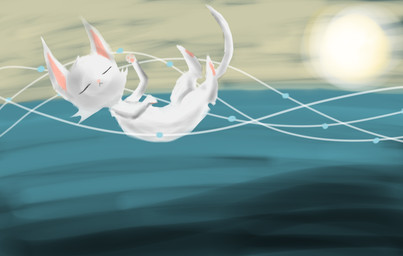ambiguous_gender detailed_background eyes_closed feral fur monotone_body monotone_fur pink_inner_ear pink_nose sea sky solo sun water white_body white_fur naircat domestic_cat felid feline felis mammal 2012 digital_media_(artwork) digital_painting_(artwork) painting_(artwork)