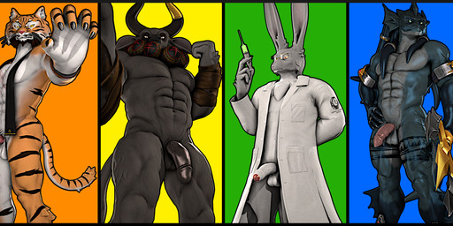 5_fingers abs anthro athletic athletic_anthro athletic_male balls black_body black_feathers blue_body blue_skin camera_view clothing coat erection eyewear feathers fingers fur genitals glasses gloves grey_body grey_fur group hand_wraps handwear horn humanoid_hands lab_coat male melee_weapon mostly_nude_anthro mostly_nude_male muscular muscular_anthro muscular_male navel necktie nude_anthro nude_male orange_body orange_fur penis polearm staff striped_body striped_fur stripes syringe topwear trident weapon wearing_glasses white_body white_fur wraps wristband yellow_body yellow_feathers reindeerviking petruz_(modeler) alpha_(petruz) daao_(petruz) luzhius_(petruz) reyfeng_(petruz) steeljaw_(petruz) zang_(petruz) avian bird bovid bovine cattle chicken felid galliform gallus_(genus) hare hybrid lagomorph leporid mammal pantherine phasianid tiger triton 3d_(artwork) absurd_res digital_media_(artwork) hi_res source_filmmaker_(artwork)