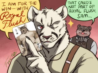 anthro balls barely_visible_balls barely_visible_genitalia beard big_muscles big_pecs blep bodily_fluids brown_body brown_fur card claws clock convenient_censorship countershading cum cum_on_chest facial_hair finger_claws fur genital_fluids genitals group hair hand_on_crotch hand_on_hip looking_at_viewer male muscular notched_ear nude one_eye_closed pecs playing_card pubes red_eyes short_hair simple_eyes smile smiling_at_viewer solo_focus sparkles speech_bubble text tongue tongue_out trio watch white_body white_countershading white_fur wink winking_at_viewer 9klipse fruitz echo_(series) echo_project the_smoke_room samuel_ayers todd_bronson william_adler canid canine canis cougar coyote felid feline mammal mustelid otter 4:3 english_text portrait signature