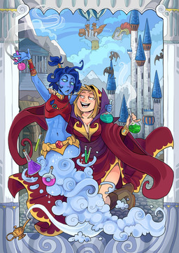 aircraft airship alchemist drunk duo_focus female group lamp not_furry substance_intoxication tower vehicle dymasyasilver kogotsuchidark heroes_of_might_and_magic heroes_of_might_and_magic_3 might_and_magic ubisoft master_genie obsidian_gargoyle gargoyle genie humanoid titan_(might_and_magic) 2018 hi_res