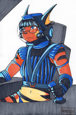 anthro biped black_hair black_nose black_stripes blue_eyes clothed clothing countershade_torso countershading eyebrows eyewear female front_view furgonomic_headwear furgonomics glasses gloves hair handwear inside_vehicle midriff mouth_closed multicolored_body navel orange_body rosy_cheeks short_hair sitting solo space_helmet striped_body stripes two_tone_body white_body malachyte nintendo pokemon generation_1_pokemon pokemon_(species) raichu 2015 hi_res