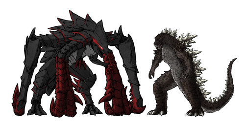 8_limbs brown_body brown_scales claws duo female femuto feral glowing glowing_eyes male male/female plated_scales red_body red_eyes red_scales roaring scales simple_background spikes spinal_plates tail teeth ubai godzilla_(series) monsterverse toho godzilla kaiju mammal muto_(godzilla) reptile scalie 2025 absurd_res hi_res